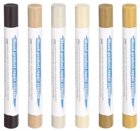 HARFINGTON Wood Filler Sticks 6 Colors Wooden Wax Touch Up Furniture Repair Crayons for Medium Brown, White Maple, Maple, Beige, Light Gray, Dark Oak