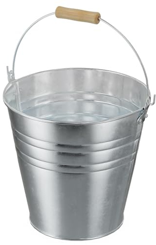 4 Gallon Galvanized Ice Bucket - Large Rustproof Metal Bucket Drink Tub with Wood Handles - 13 Beverage Bucket for Party BBQ Wedding Home Décor & Storage - 13L x 13W x 12H