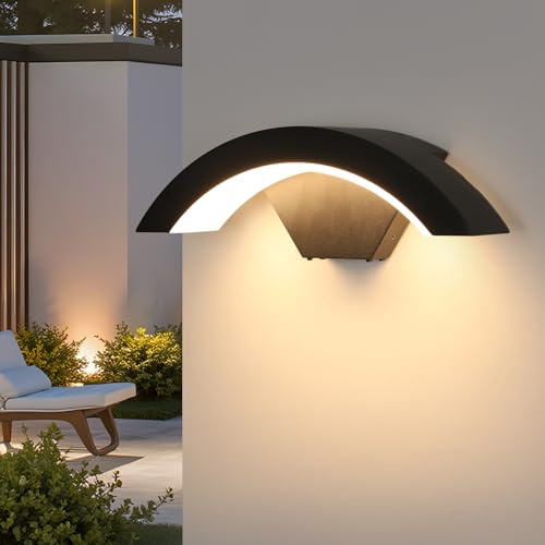 DAXGD Modern LED-utomhu, 24 W, 2650 lm, LED-vägglampa för utomhusbruk, IP65, U-formad trädgård, 3 000 K varmt ljus för veranda, uppfart, trädgård