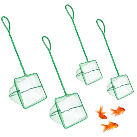 POPAPIE 4 Pacchi Rete per pesci d'acquario,Guadino per Aquarium Verde,Mini Retino per Acquario,Rete da Pesca Acquario Per Acquario Adatto Per La Cattura di Piccoli Pesci e Gamberetti