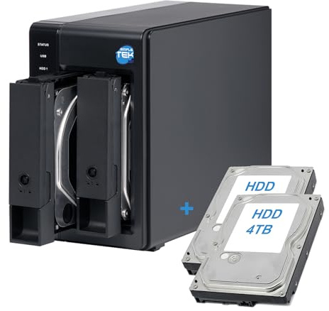 SIMPLETEK - DAS esterno USB‑C 3.2 con 2 bay SATA 3,5″/2,5″, HDD da 8TB (2x4TB) Preinstallato, compatibile HDD/SSD – (Ricondizionato)