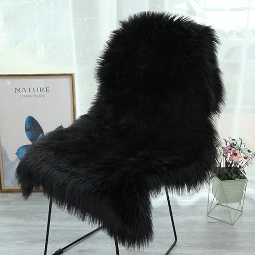 AMFUN 60 * 90cm Faux Fur Rug,Fluffy Sheepskin Rug, Faux Fleece Chair Cover Seat Pad, Shaggy Rugs, Non-Slip Washable Carpet for Bedroom, Living Room, Kids Room (Black 24in*36in)
