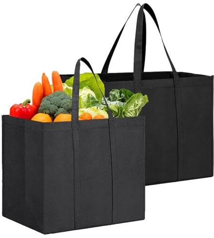 Yuannee Borsa per la Spesa Portatile,2PCS Borsa per la Spesa Riutilizzabile Grande capacità Porta Buste Spesa per Generi Alimentar Campeggio Viaggi 41 * 26 * 33cm(Nero)