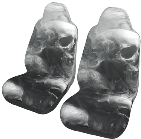 CSIVKEJ Fundas de asiento de coche con estampado de calavera para camiones, SUV, sedanes, vehículos, fundas de asiento de coche, universales, paquete de 2