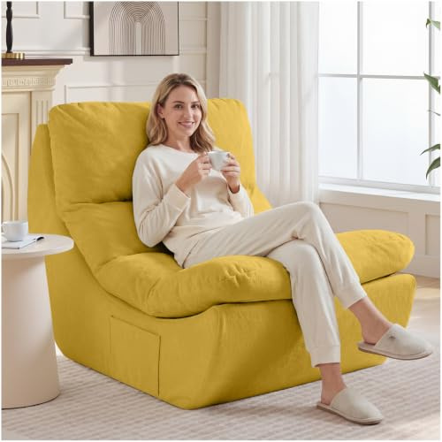 NOFFA Boneless Chair, Bean Bag Sofa,Leisure Chair,Memory Foam Couch,Reading Chairs, Lazy Sofa, Reclining Couch for Living Room & Bedroom, No Assembly Required,Yellow