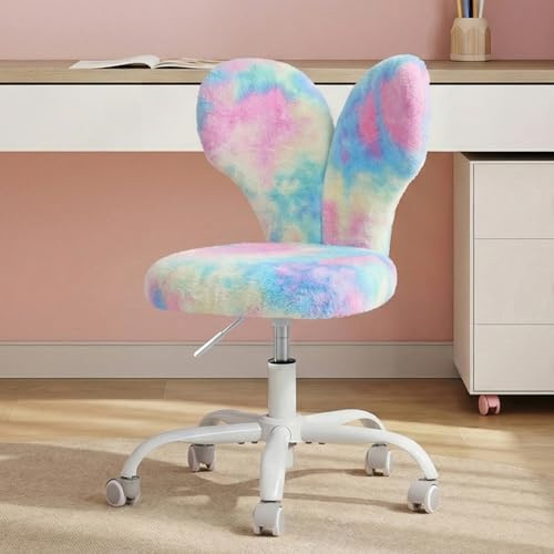 WOLTU Sedia per Bambini a Forma di Coniglio, Sedia da Scrivania con Ruote, Girevole a 360°, Altezza Regolabile, Schienale Avvolgente, per Cameretta, Blu Multicolore