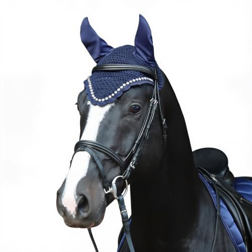 Mosca para caballo, elegante cascabel para montar con purpurina, protección contra moscas pony, mazorca completa, sangre fría (azul, mazorca)