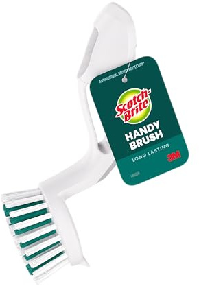 Scotch-Brite Handy Brush, Small and Durable Dish Brush with Handle for Scrubbing Hard-to-Reach Cookware, Tubs, Sinks, Car Tires, and More without Scratching, Antimicrobial, and Rinses Clean