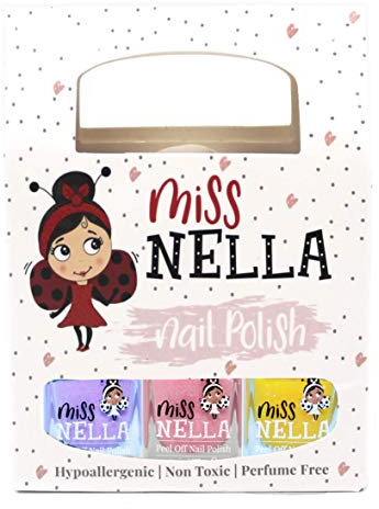 Miss In - Kinder-Nagellack auf Wasserbasishelles, Glitzer, Packung mit 3 Farben Cheeky Bunny, Butterfly Wings, Honey Twinkles sehr hell, Peel off Formel.