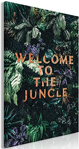 murando - Wandbilder Zitat 60x90 cm 1 tlg - Wand Deko Vlies Leinwand Bilder Groß Wanddeko Wohnzimmer Schlafzimmer Kunstdrucke - Welcome to the jungle Aufschrift Spruch Blätter