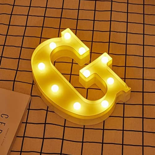 JANDEI - Lettere LED, Numeri Luminosi, Figura a Cuore, 22cm, con Luce Calda per Decorazione e Atmosfera, Luci Notturne Scrivania, Compleanni, Matrimoni, Vetrine. Funzionano con batterie AA (G)