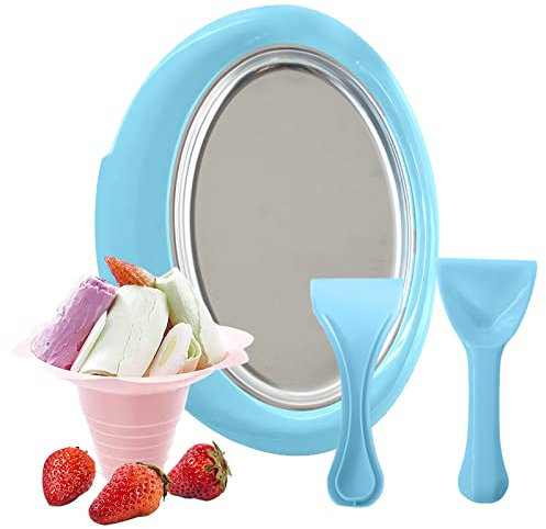 Eiscreme Rollen Machine, Bereiten Sie Desserts-Eiscremes in Ihrem eigenen Zuhause, Lebensmittelqualität DIY Roll Eismaschine Eisplatte mit 2 Spateln für Frozen Yoghurt, Sorbet und Eiscreme (BLAU)