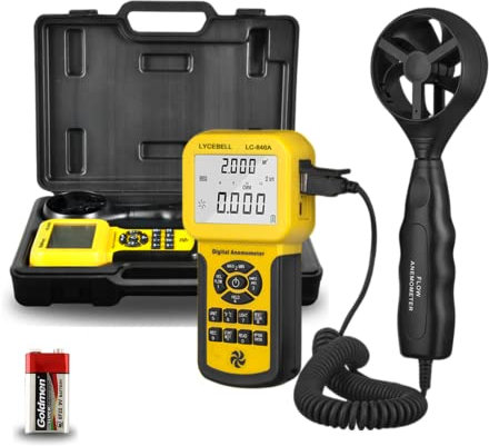 LYCEBELL LC-846A Pro Anemometer with Telescopic Sensor, Wind Speed Meter, Wind Velocity Airflow CFM Meter, Measures HVAC with Back Light LCD, for Sailing Drone Fishing (Suitcase Included)