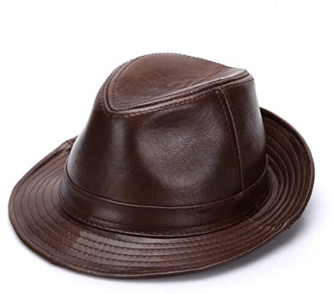 Chapeau Cuir Vachette Fedora Cuir Noir Chapeau Cuir Noir Hommes Chapeau Marron Noir pour Homme Chapeaux Fedora Cuir Hommes Fedora Manhattan Cuir Chapeaux Fedora Cuir pour Femme,Marron,XXXXL(61~62cm)
