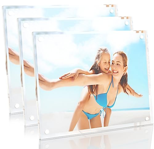 HELPLEX Picture Frames, 3 Pack 8x10 inch Acrylic Picture Frame Clear 8 x 10 Photo Frames Magnetic Picture Frames Ready for Tabletop Display, Effectively Protect Photos from Fading and Yellowing