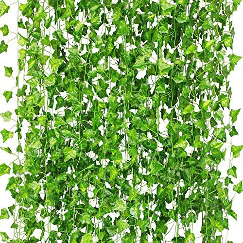 CQURE 48Pcs Artificial Ivy Garland Vines for Room Decor UV Resistant Green Leaves Fake Plants Aesthetic Hanging vines for Bedroom Accessories Wedding Party Garden Wall Decor 336Ft