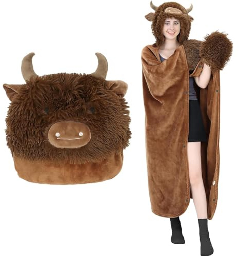 MSISILY Wearable Blanket with Sleeves, Highland Cow Blanket Birthday Gifts for Women