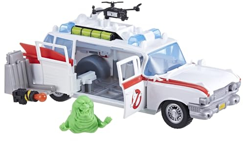 Ghostbusters Track & Trap Ecto-1 Spielzeugfahrzeug mit Schreck Features Ecto-Stretch Tech Slimer Zubehör, Kompatibel mit 5-Zoll-Spielzeug, 4+