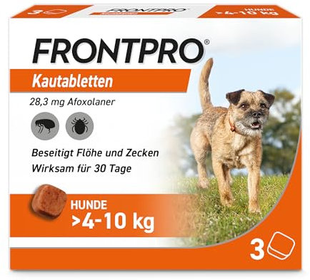 FRONTPRO Hund M - Kautablette gegen Zecken & Flöhe (Hunde 4 bis 10 kg) - 3X Kautabletten für 3 Monate Schutz