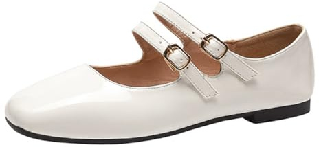 Minetom Femmes Filles Mary Jane Élégant Fête Soirée Ballerines Confortable Simili Cuir Chaussures Plates avec Boucle A Beige 38 EU