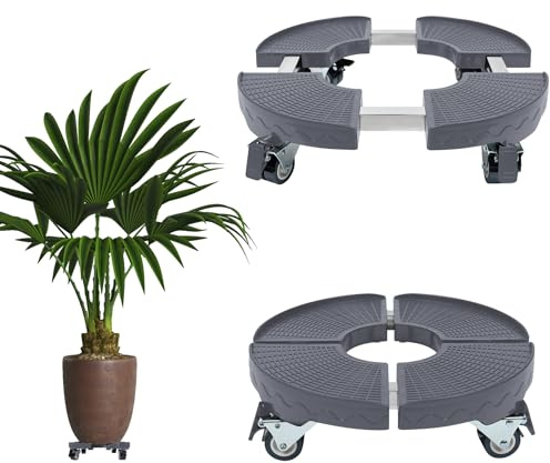 UISEBRT Rullo per piante regolabile per interni ed esterni, con rotelle girevoli a 360°, portata fino a 300 kg, colore grigio