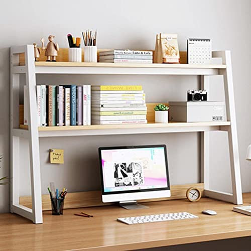 Desktop Bookshelf nizer 2 Tier Steel Frame Desk Shelf for Computer Desk Ladder Countertop Hutch Bookcase Home Office Storage Display Rack Shelf