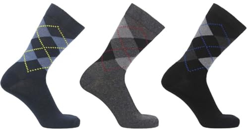 Herren-Socken, Anzugsocken, Baumwollanteil, klassisch, geeignet für Arbeit, Freizeit, atmungsaktiv, elegante Kleidersocken, weiche Herrensocken, Größe 39-46, Argyle, 6-11