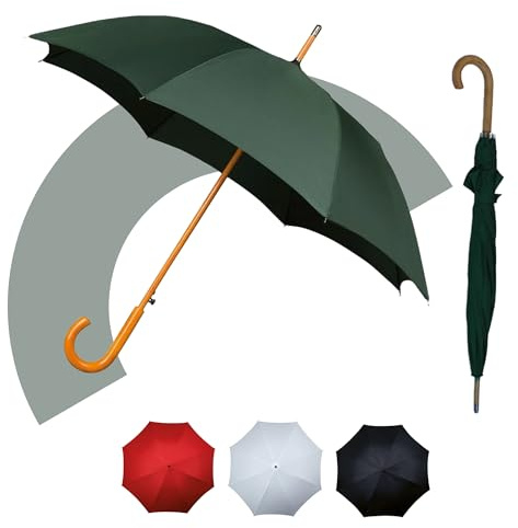 Jollybrolly Gehschirm - Gehstock-Regenschirm aus Holz, gebogener Griff, großer Baldachin für Sonnenschutz, Windrpoof, wasserdicht, langer Stock Herrenschirm, beige, Large