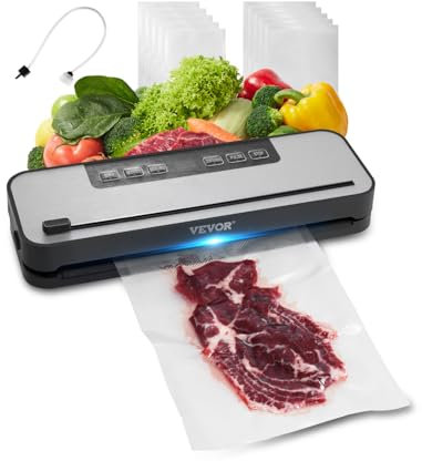 VEVOR Machine Sous Vide Alimentaire, 100 W, Machine à Emballer Mise Sous Vide Aliments 60 kPa, Appareil de Scellage à Air Automatique Multifonctionnelle Compacte 5 en 1 avec Coupeur Intégré, 10 Sacs
