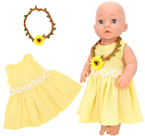 Miunana Kläder för 14–17 tum babydockor, dockkläder tillbehör för 35–43 cm nyfödda babydockor barn flickor födelsedag (gul)
