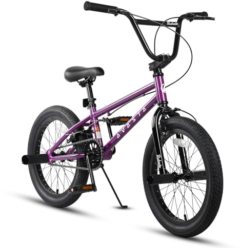 AVASTA 20 Pulgadas Freestyle niños BMX Bicicleta para 6 7 8 9 10 11 12 13 14 años niños niñas Adultos jóvenes y Principiantes con 4 Peg,púrpura