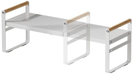 Thrarise Expandable Shelf Organiser, Kitchen Counter Cupboard Shelf, Fitted with Non-slip Pads, Iron, Adjustable 35-60cm White