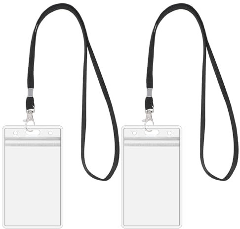Ausweishülle Mit Band, 2 Satz Kartenhülle mit Lanyards Ausweishalter aus Hartplastik Transparente und Wasserdichte wiederverschließbar robust vertikaler Ausweishalter für ein oder zwei Karten