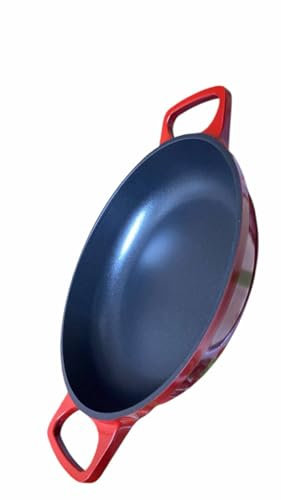 Générique Poêle à Paella en Fonte Émaillée, 20 cm, Compatible Tous Feux dont Induction, Rouge