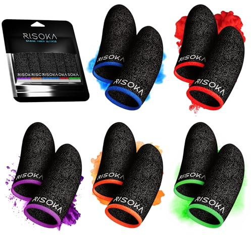 RISOKA® 10 Stück Gaming Finger Sleeves - Perfekter Touchscreen Glide - Geeignet für alle Spiele - Gaming Gadgets Sachen Zubehör für Zocker + Gamer - Finger Sleeve Handschuhe - Handy Controller
