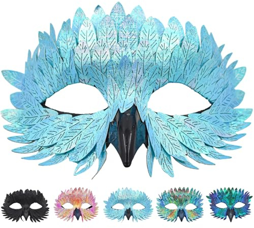 CWENDANER Elegante maschera per uccelli con piume, 5 colori, per carnevale, feste a tema e carnevale, colore: blu