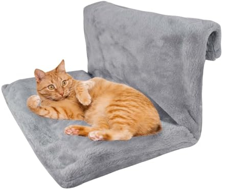 Letto accogliente per gatti, borsa per radiatore, tessuto di peluche, amaca per gatti, grigio quadrato, sospeso
