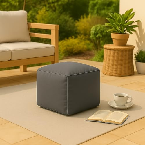 Bella Nights Bean Bag Footstool Pouffe Cube – Waterproof 40x40cm Square Ottoman Stool & Foot Rest – Indoor Outdoor Garden Extra Seating – Made in UK (Grey)