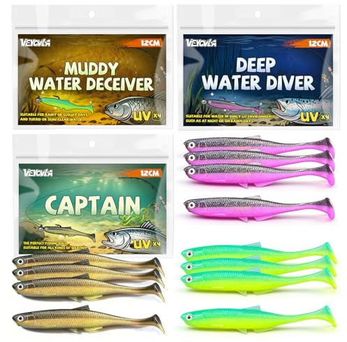 VEYCVLA Fishing gummifisk, gös, abborre, 12 cm, 4 stycken, gummibete, gös, fiske, mjuk bait, fiskedrag, UV-aktivt, gummifisk, set gös, gummifisk, gös, bete