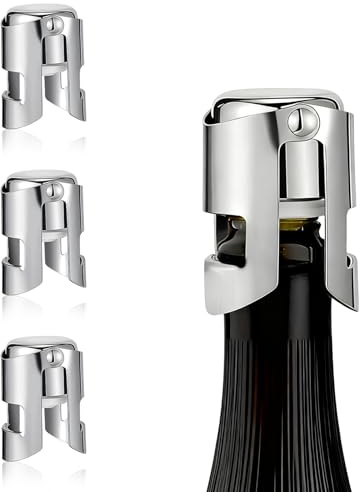 3pcs Champagne Stoppers, Vacuum Sealed Stainless Steel Sparkling Wine Bottle Stopper, Champagne Stopper for Prosecco Cava, Beer Collection,Sparkling Wine Bottles, Silver