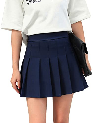 HOEREV Minigonna Pieghettata a Vita Alta Gonna Corta per Tennis Skateboard e Scuola per Donne e Ragazze EU 34 IT 40, S,girovita 68 cm