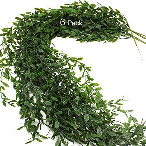 JaneYi 6 Pieces Artificial Ivy Garland Green Leaves Plastic Foliage Ivy Plant Fake Weeping Willow Vine Artificial Trailing Plant Hanging for Indoor Outside Garden Home Office Cafe Wall Trellis Decor