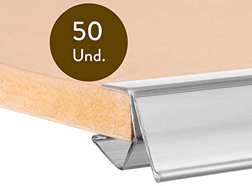 ABARNOM Bausatz mit 50 Preishaltern für Holzregale. 26x60mm. Transparent. Preisschilder, Ladenpreisetiketten, Regalpreishalter, Etikettenhalter