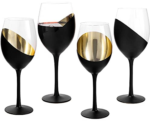 MyGift Wine Glasses Set of 4, Red Wine Glasses 14oz, Modern Matte Black & Gold Stemware, Elegant Bar Cups for Weddings, Holiday Parties and Gifts