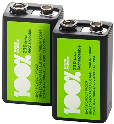 PeakPower 9V Akku Block (PP3 / 20R8H) 9V Block wiederaufladbar, mit LSD Technologie, Ready2Use Spannung 8,4V (2 Stück)