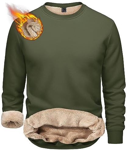 TACVASEN Sweatshirt Men Thermal Fleece Lined Jumper Winter Cotton Pullover Sweaters Plain Sweater Army Green,M