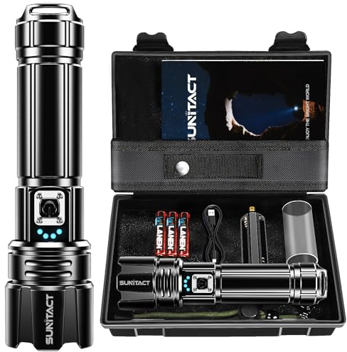 Sunitact Flashlights High Lumens Rechargeable - 20000LM 30W Super Bright LED Flash Light | 5000ft Beam & 12H Long Lasting USB High Powered Handheld Police Flashlight for Home/Camping/Hiking/Emergency