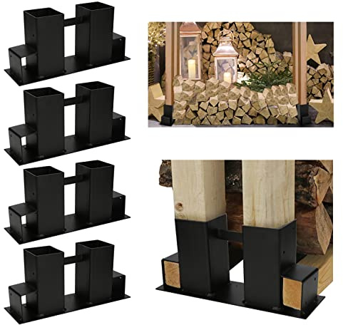Cecaylie 4 Stück Holzstapelhilfe, Schwarz Stapelhilfe, Stabile Brennholz Holzstapelhalter, Kaminholz Gestell Holz Für Innen und Außen
