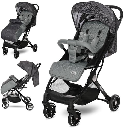 Lorelli Kinderwagen Fiorano, Reisebuggy, Baby Buggy klein zusammenklappbar, leicht, nur 7,5 kg, kompakter Sportsitz bis 15kg, Kinderbuggy mit Einhand-Klappsystem und Zusatzgriff zum Ziehen, dunkelgrau