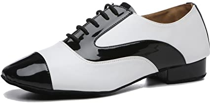 LITNERMIA Scarpe da Ballo da Uomo con Lacci in Pelle ChaCha Tango Jazz Rumba Sala da Ballo Moderne,AL495 Nero Bianco 2.5cm Tacco,42.5 EU